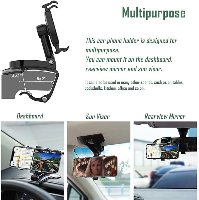 360° Car Phone Mount - Universal Dashboard Holder for 4-7" Smartphones