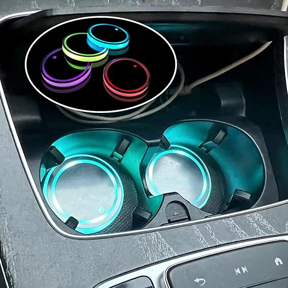 4pcs LED Car Cup Lights β Waterproof, 7-Color, USB Rechargeable
