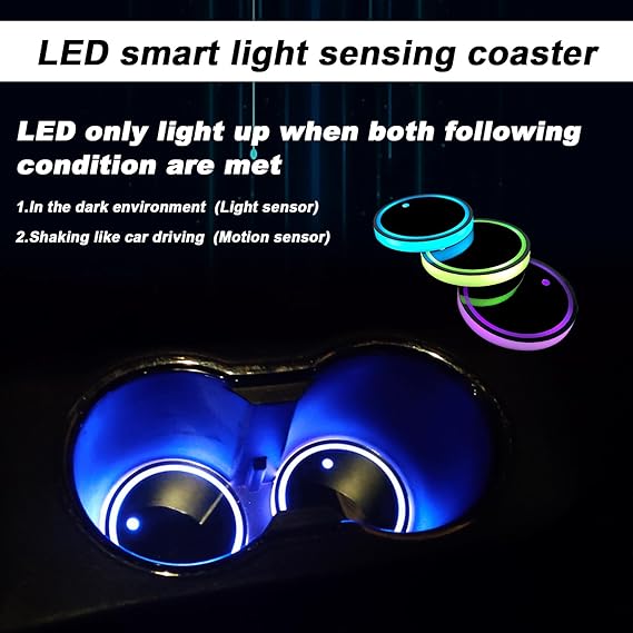 4pcs LED Car Cup Lights β Waterproof, 7-Color, USB Rechargeable