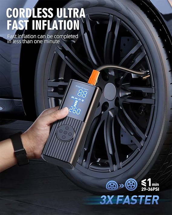 Portable Tire Inflator – 180PSI, 20000mAh, Fast Inflation, LCD Display