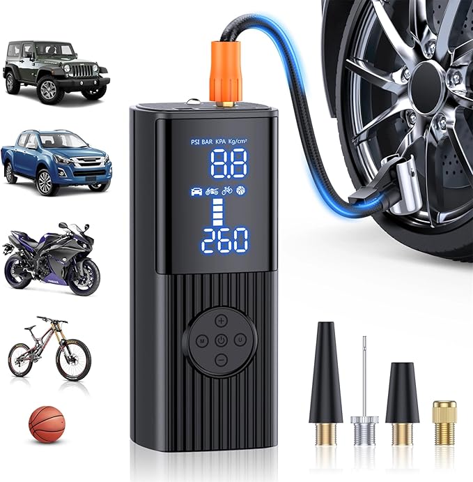Portable Tire Inflator – 180PSI, 20000mAh, Fast Inflation, LCD Display