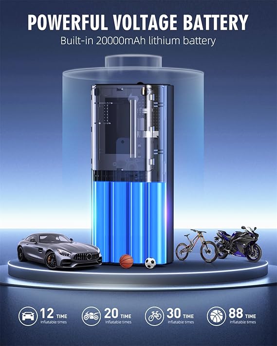 Portable Tire Inflator β 180PSI, 20000mAh, Fast Inflation, LCD Display