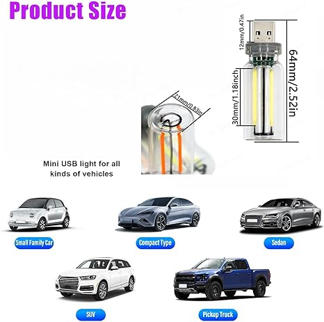 USB LED Car Interior Light, Mini USB Atmosphere Lamp (Clear-Natural)