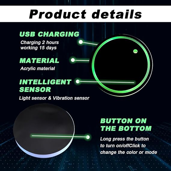 4pcs LED Car Cup Lights β Waterproof, 7-Color, USB Rechargeable