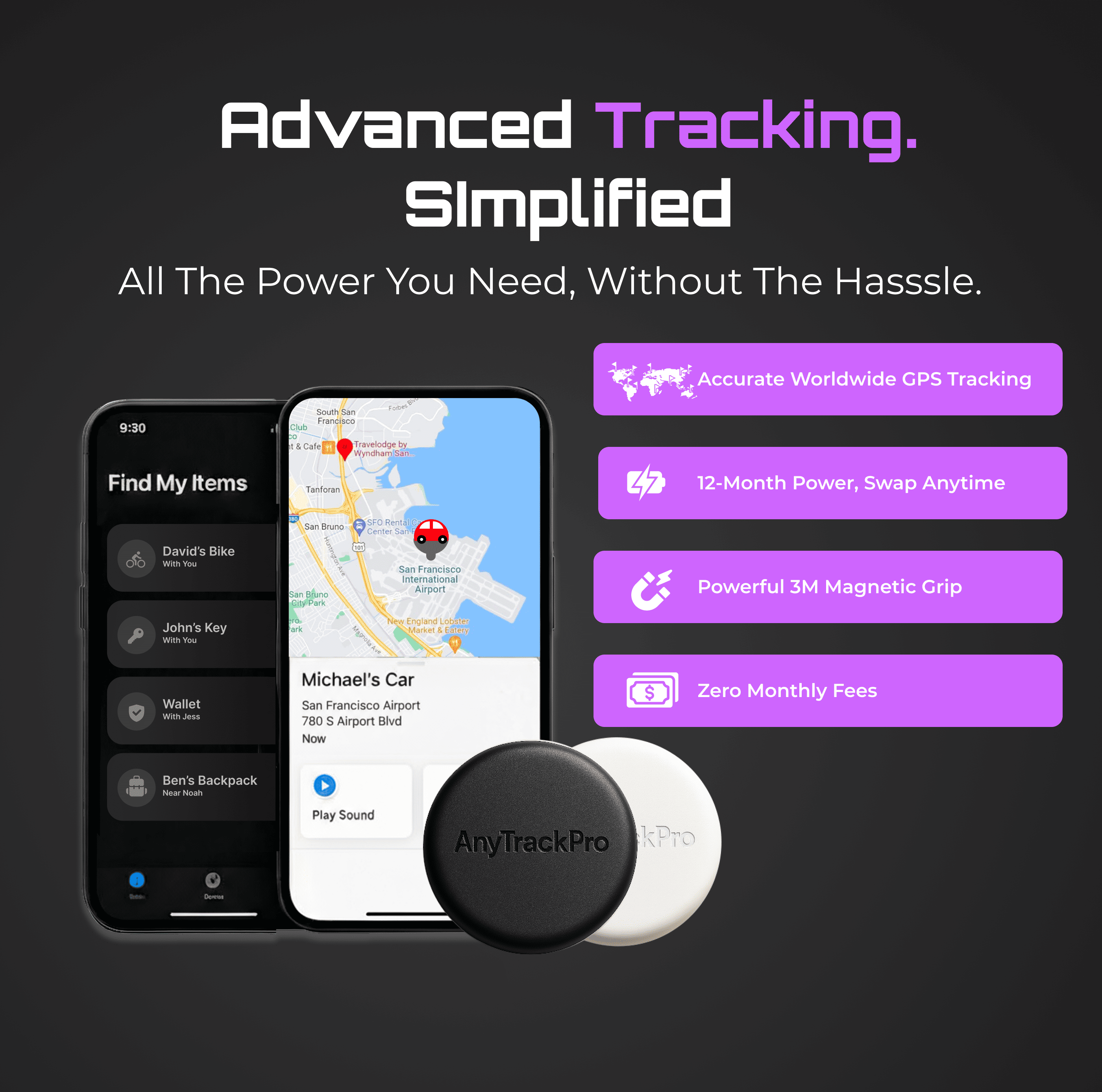 Add On Design - AnyTrack Pro® Advanced GPS tracking simplified. Features 12-month battery life and powerful 3M magnetic grip for easy hidden installation and precise worldwide location monitoring on phone.