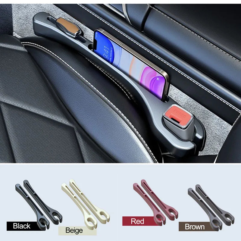 Car seat gap filler available in four colors: Black, Beige, Red, and Brown. Perfect color match for various car interiors including luxury and sports vehicles.