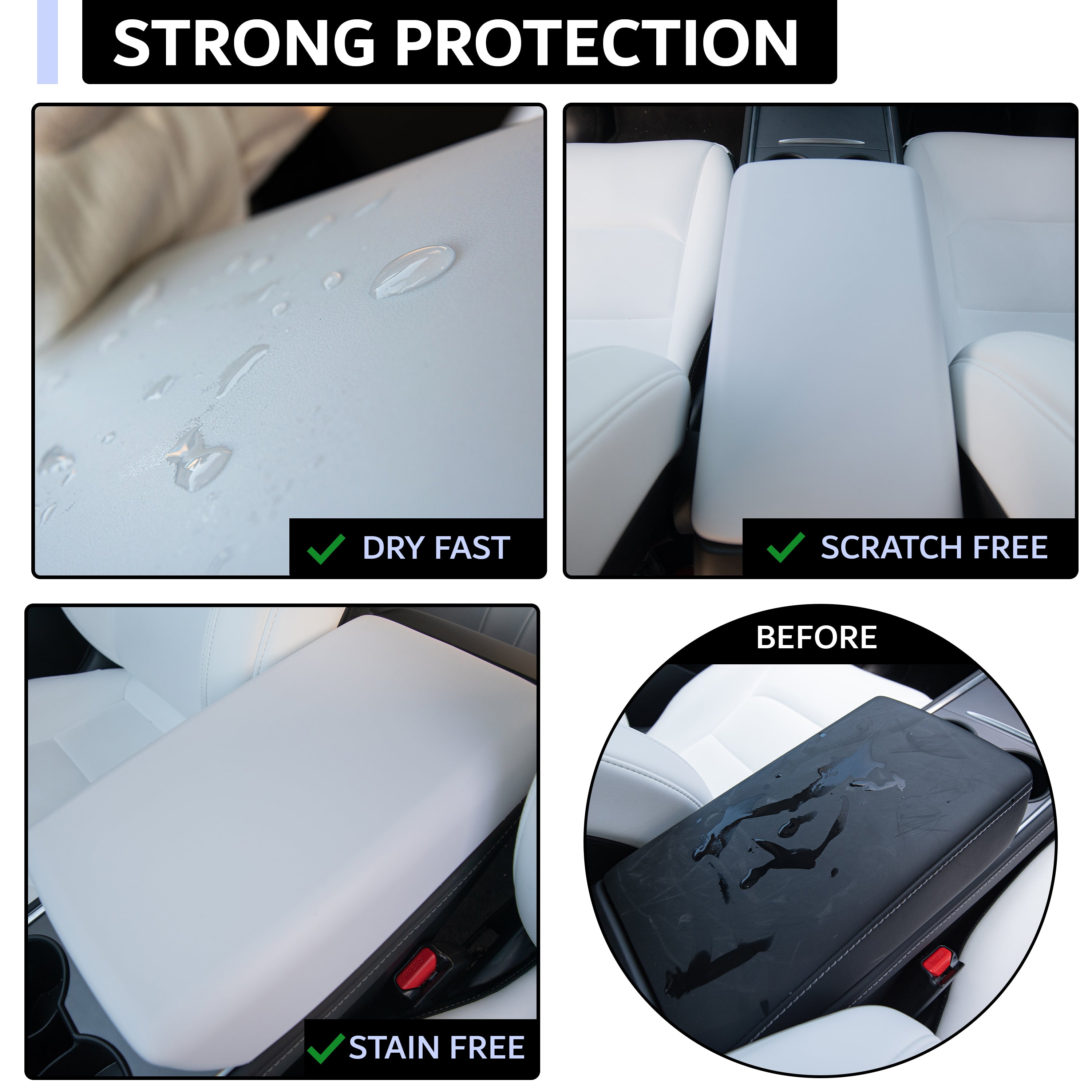 Add On Design - waterproof stain-free white car armrest protector with scratch and spill resistance