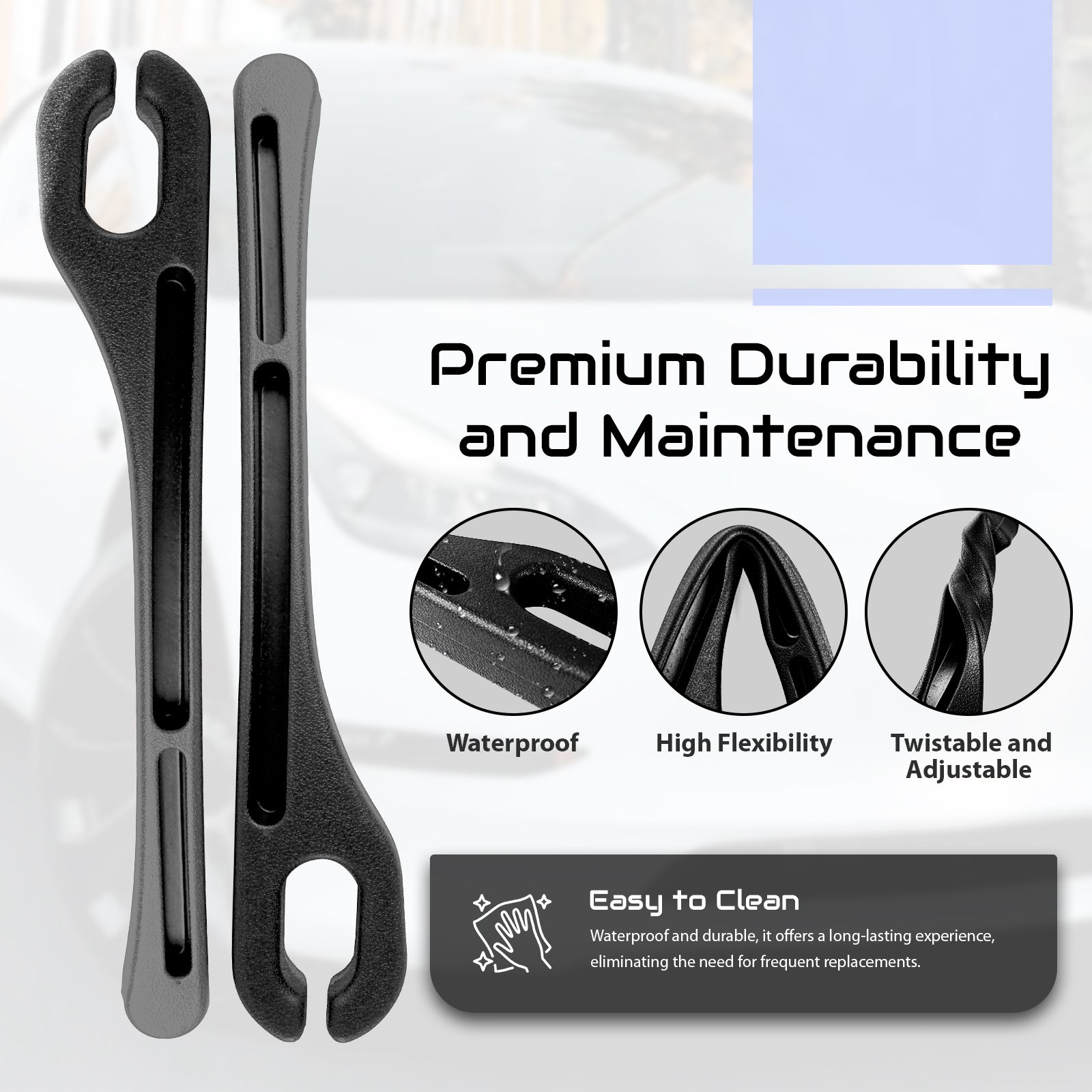 Premium durability and maintenance for Add-On® seat gap filler. Waterproof, highly flexible, and twistable material designed for long-lasting car interior protection.