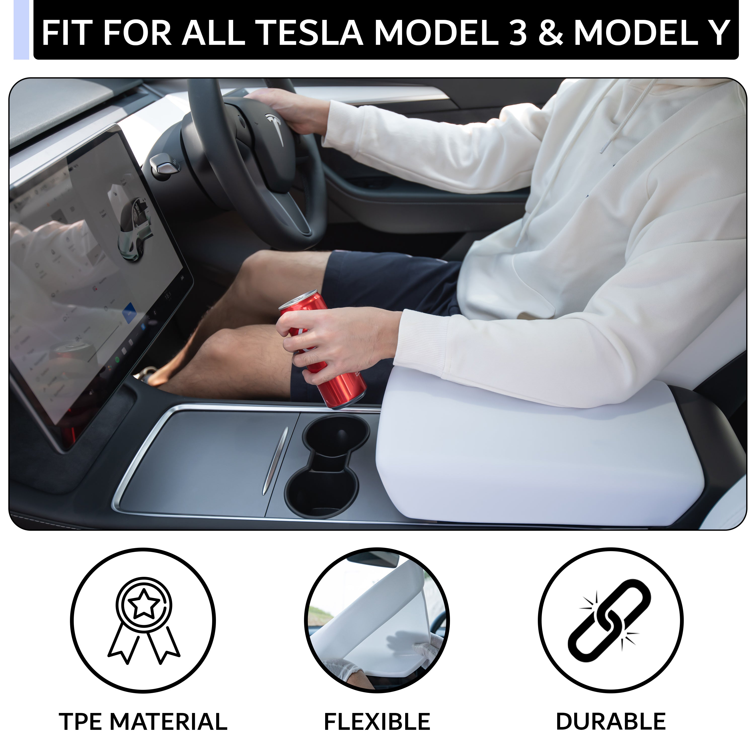 Add On Design - Tesla armrest cover for Model 3 and Y, TPE material, flexible, durable